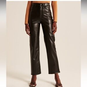 Abercrombie Vegan Leather Ankle Straight Pant (Black)